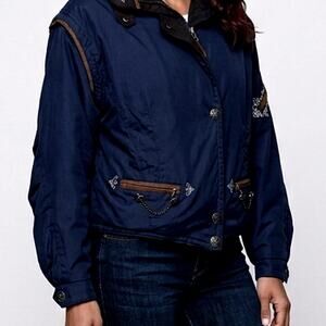 Obermeyer Ski Jacket Womens 6 Navy Thermolite Embroidered Insulated Coat